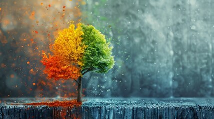 Four season tree, photo manipulation, magical nature seasons