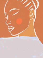 Contemporary Fashion Illustration. Minimalist orange and White Portrait of a Stylish Woman. Trendy Apparel Designs. Modern Wall Art. Abstract hand drawing print ideas
