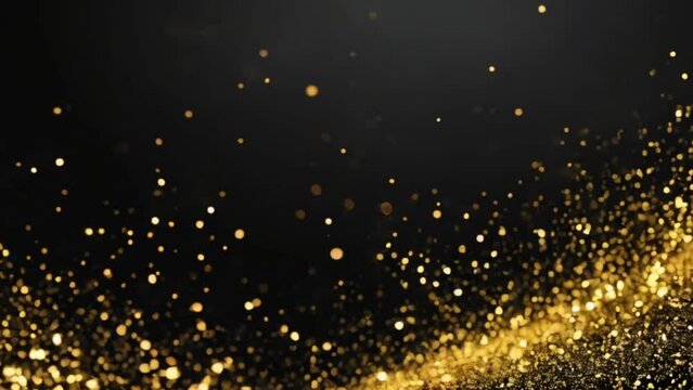 Animation golden light shine particles bokeh on black background. 