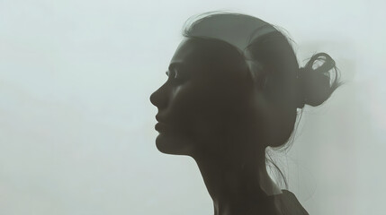 silhouette of a woman, portrait of a woman looking up, curiosity, generative ai