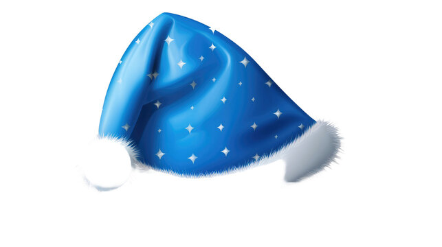 Santa Claus hat, Christmas blue cap isolated on white or transparent background