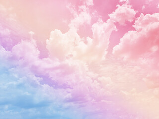 beauty sweet pastel orange and blue colorful with fluffy clouds on sky. multi color rainbow image. abstract fantasy growing light