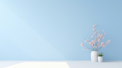 Minimalist Elegance: Modern Houseplant in Light Blue Interior Decor. Suitable for your projects and copyspace writing.