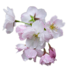 Close up cherry flower on tree isolated PNG photo with transparent background.