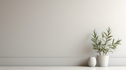 Contemporary Living: Minimalist Grey Interior with Stylish Greenery. Suitable for your projects and copyspace writing.