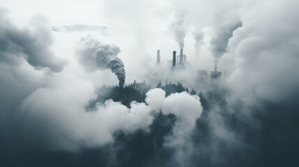 Industrial chimneys emitting black smoke, air pollution concept for global warming, banner - obrazy, fototapety, plakaty