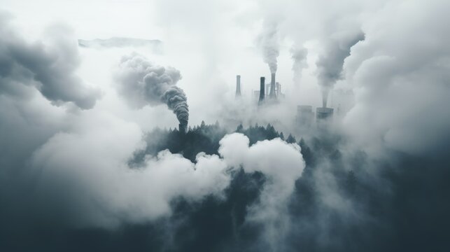 Industrial chimneys emitting black smoke, air pollution concept for global warming, banner