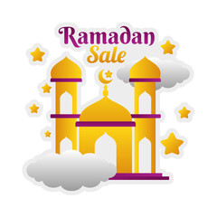 Islamic Ramadan sale label badge banner template design in the cloud sky background