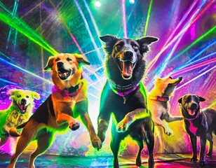 カクテル光線の中踊る犬達