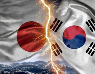 炎に分断される日本と韓国の国旗