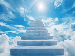 An inspiring view of a concrete stairway reaching up towards a cloud-filled sky, symbolizing hope and aspiration.