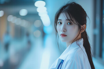 Portrait of young asian female doctor studying at the hospital
