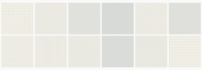 Collection of vector seamless striped paper textures. Geometric repeatable simple grid patterns. Monochrome prints with lines. Unusual minimalistic backgrounds - 754936083