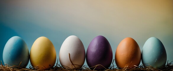 Easter eggs in a line, easter background, easter eggs