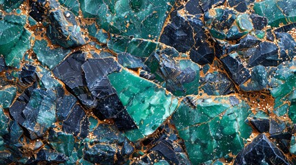 Close-Up Texture of Green and Copper-Colored Rock Formations for Geology Backgrounds