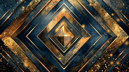 Abstract Geometric Shapes with Golden Accents on Blue Background for Modern Design