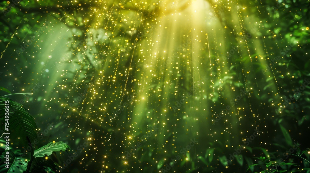 Aufkleber enchanting sunbeams filtering through lush green forest foliage creating a magical atmosphere with f