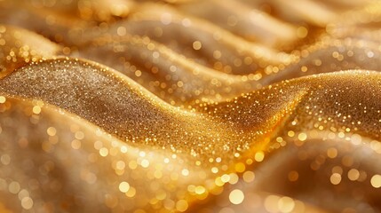Close-up of Golden Glittering Fabric Texture with Sparkles - Abstract Shiny Background for Festive Occasions and Luxury Design Concepts