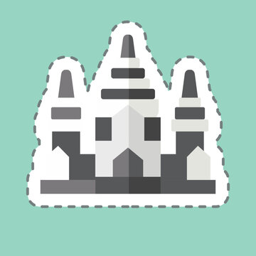 recommend clip art: Sticker line cut Angkor Wat. related to Cambodia symbol. simple design editable. simple illustration