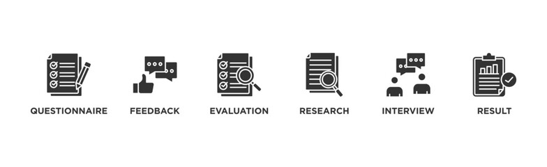 Survey banner web icon vector illustration concept for customer satisfaction questionnaire feedback with icon of evaluation, research, interview and result	