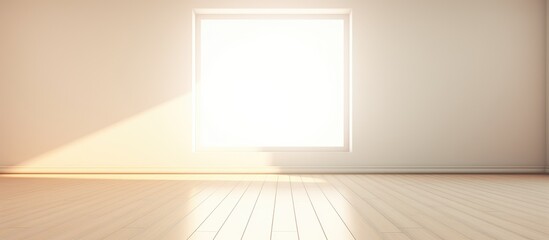An empty white room is illuminated by a bright light streaming in through a window. The room is devoid of any furniture or occupants, emphasizing the stark contrast between the light and empty space.
