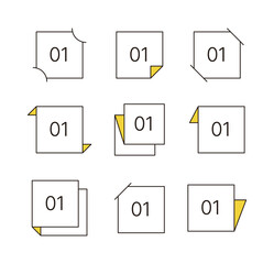 Set of numbered important point deco labels with business, brochure, memo, editorial design elements. It is a paper concept with minimal lines and a design element where the corners are the point.