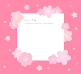 Fototapeta na wymiar A border frame template illustration background surrounded by pink cherry blossoms, a representative flower of spring.
