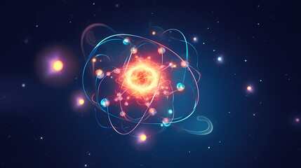 Obraz premium Atomic model with visible electron orbitals