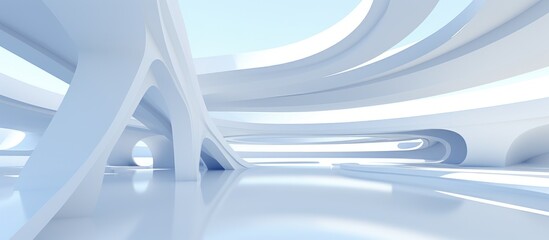 A striking futuristic building with a unique abstract white architecture design. The structure features sleek lines, geometric shapes,