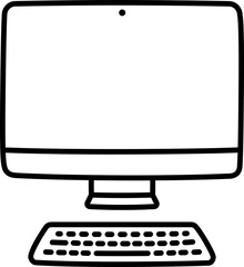 Hand drawn desktop computer doodle icon, cute cartoon drawing. Vector clip art illustration.