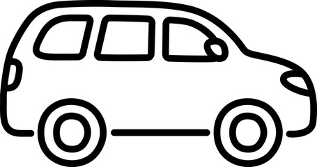 Minivan line icon in cute cartoon hand drawn doodle style. Big family car. Vector clip art illustration.