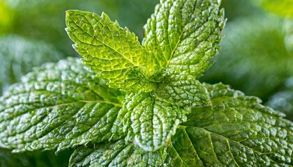 close up of fresh green mint leaf macro shot