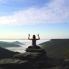 A peaceful yoga session on a mountaintop.