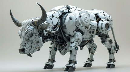 This robotic bull, amidst the vast savanna, serves as a metallic beacon of future agricultural...