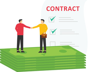 Reach an agreement and successfully sign the contract, the concept of business cooperation. Get money for contract, teamwork, pay salary.

