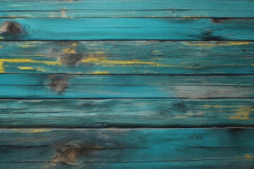 turquoise and yellow and dark and dirty wood wall wooden plank board texture background with grains...