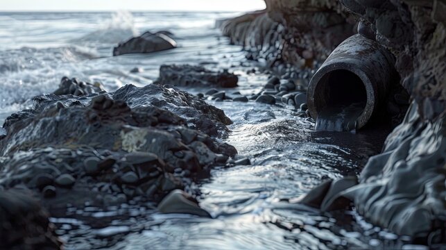 A pipe dumping dirty contaminated water into the sea.
