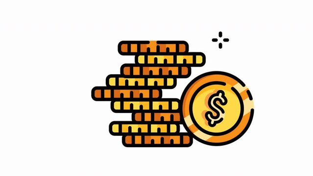 pile of coins icon animation video, stack of coins symbol icon, looping animation with alpha channel