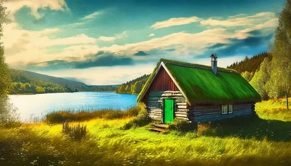 Fotobehang house on the lake © Frantisek