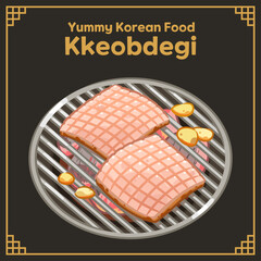 Delicious Korean BBQ Pork Rind Kkeobdegi Illustration, Vector Set