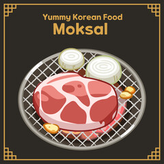 Delicious Korean BBQ Pork Neck Moksal Illustration, Vector Set