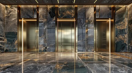 luxury Lift lobby Hotel with Gold Metal and Floor stone marble