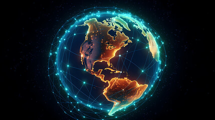 Obraz premium Digital technology network big data effect connected node cluster network, abstract connection background line sphere