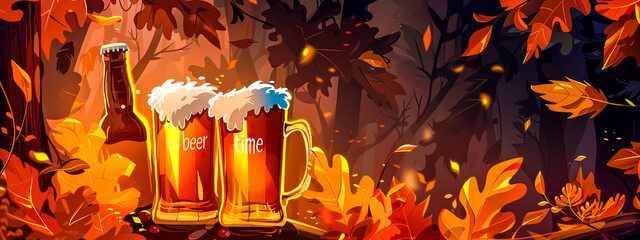 Autumn beer time - seasonal brewery concept - obrazy, fototapety, plakaty