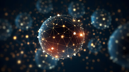 Obraz premium Digital technology network big data effect connected node cluster network, abstract connection background line sphere