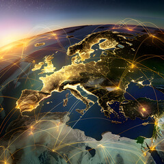 Global Connectivity a Digital Network Across Continents - obrazy, fototapety, plakaty