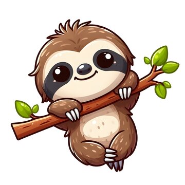 A cute cartoon sloth against a white background