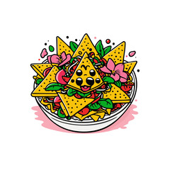 Illustration of a Chip Tower Surrounded by Playful Flowers