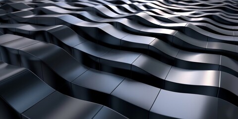 A black and silver wave pattern with a metallic texture