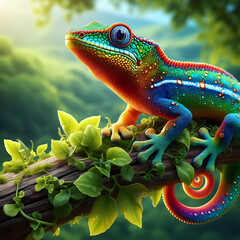 Close up Colourful Gekko on tree - obrazy, fototapety, plakaty